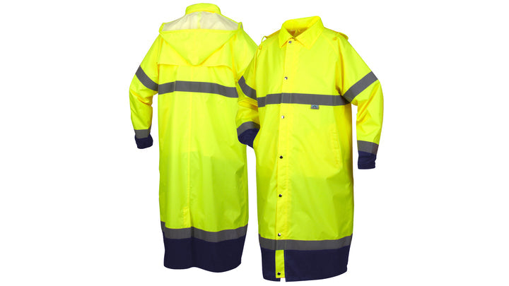 Lime PU/Poly hi vis 48" raincoat - size medium (RRWC3110M) Per 1