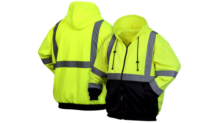 Lime/Black Hi-Vis Lime Zipper Sweatshirt with Black Bottom - Size Large (RSZH3210L) Per 1