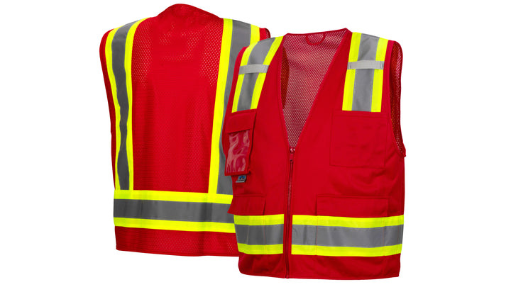 Red Survey Vest w/clear pocket-Red-3XL (RVZ2427CPX3) Per 5