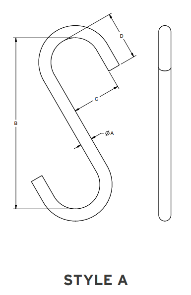 1/2" 795# ALLOY STEEL S HOOK STYLE A 5.5" REACH (14192)