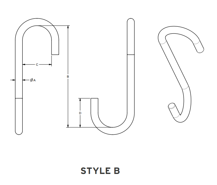1/4" 195# ALLOY STEEL S HOOK STYLE B 2.75" REACH (14198)