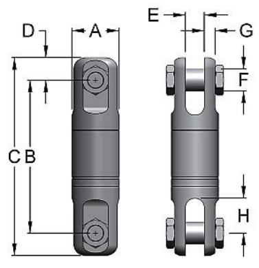 Miller Hydro Link Stainless Steel High Pressure Swivels, Model GG-151HP Clevis to Clevis WLL 15 tons
