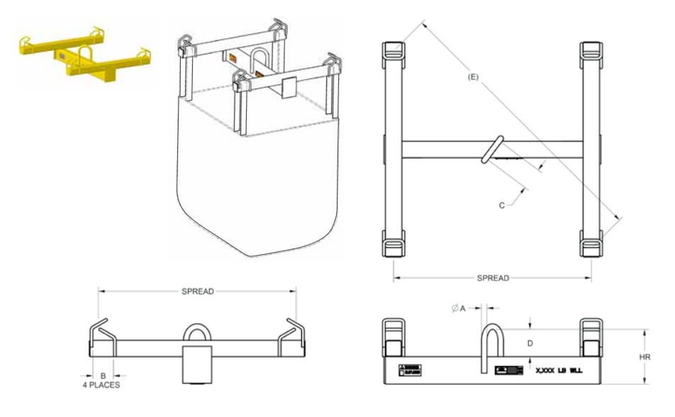 4,400# BULK CONTAINER LIFT BEAM 36" SPREAD 50.9" DIAGONAL (13325)