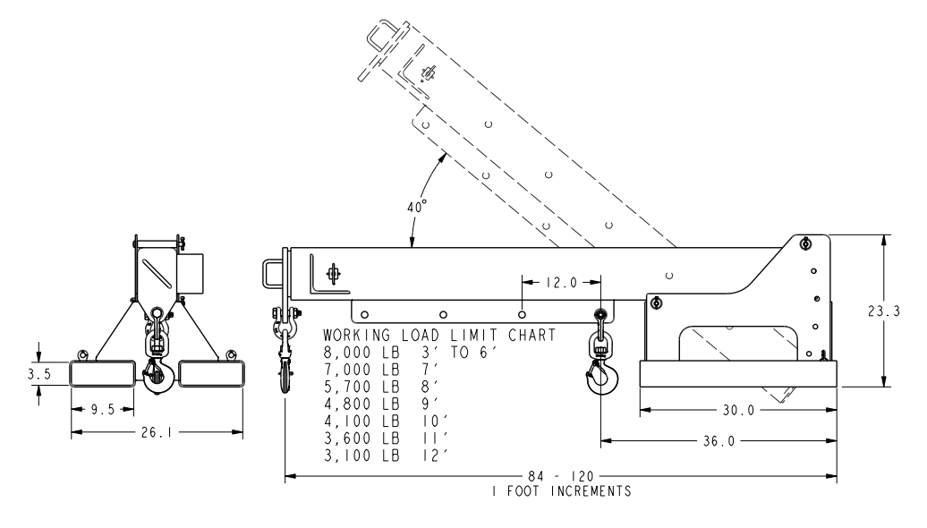 ADJUSTABLE PIVOT BOOM WITH SWIVEL HOOK (25107)