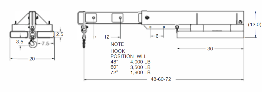ADJUSTABLE STRAIGHT BOOM WITH SWIVEL HOOK (23312)