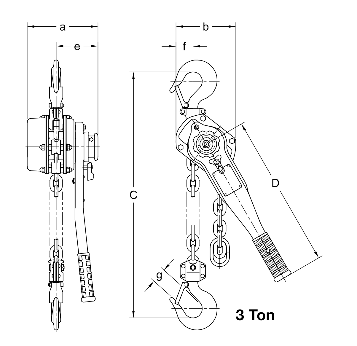 3 ton x 10' Harrington LB Lever Hoist