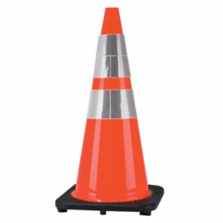 DW Series Traffic Cone, 28 in H, 7 lb PVC, Orange/Black Base, Reflective Collar