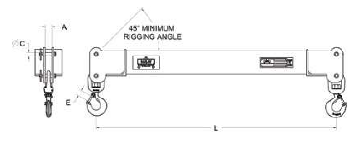 10,000 lbs 10' Fixed Spreader Beam Swivel Hook Connections (13125)