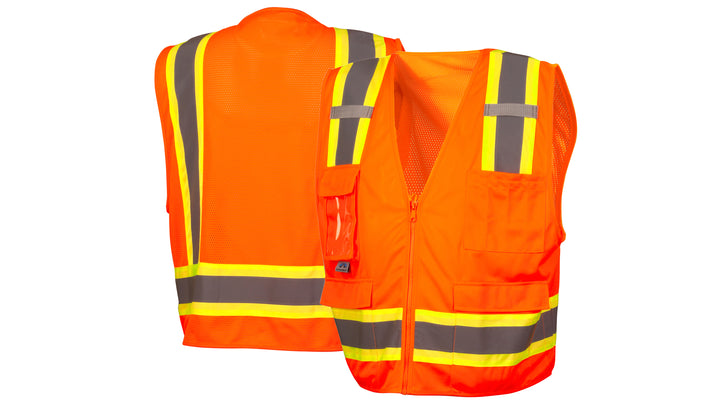 Orange Class 2 Surveyor Vest with Clear Pocket - Orange - Small (RVZ2420CPS) Per 5
