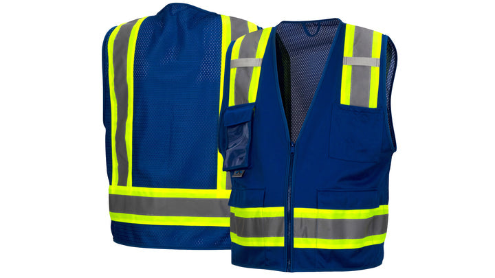 Blue Survey Vest w/clear pocket-Blue-Large (RVZ2465CPL) Per 5