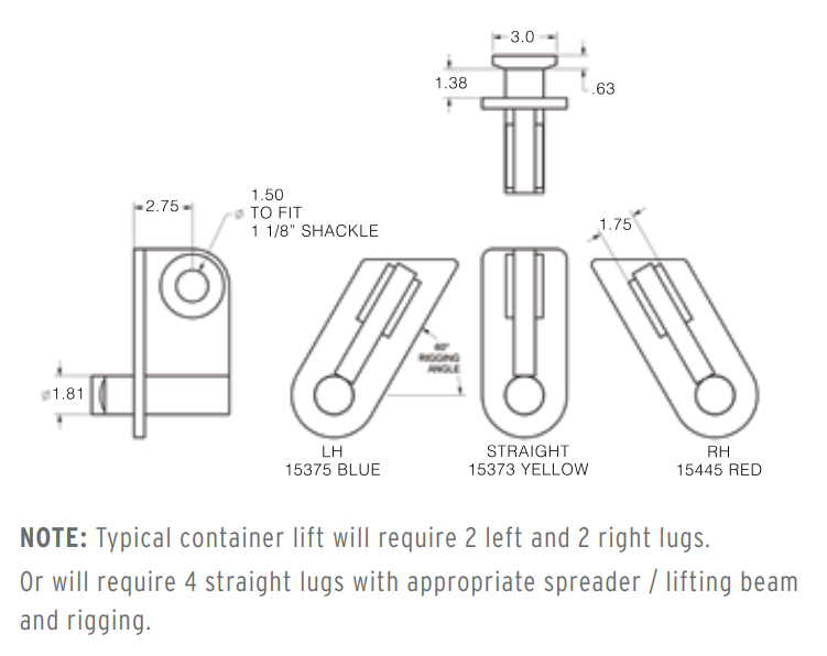 19,000# LEFT CONTAINER LIFT LUG BLUE (15375)