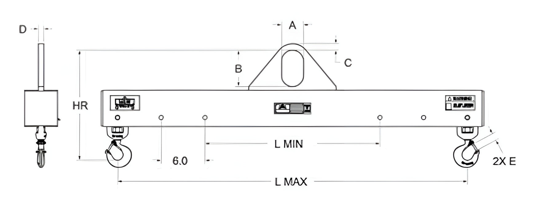 1,000 lbs 6' Standard Lift Beam W/Swivel Hooks (11959)