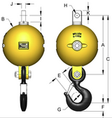 Miller Overhaul Ball Assembly, Model HB16-2GN, Type-Eye to Hook, Swivel Model: G-212-2, WLL 10 TON; WT 600 LBS