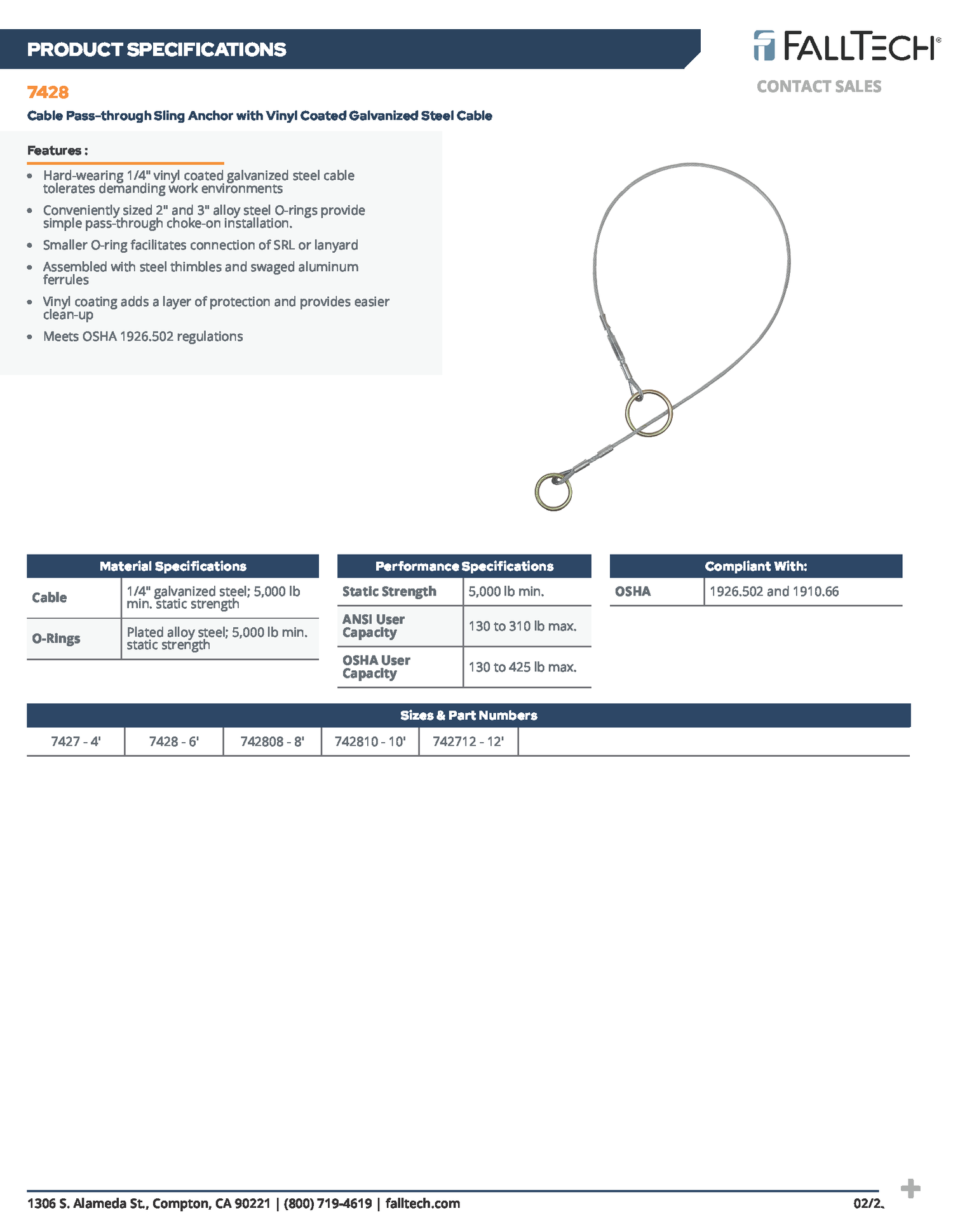 8' Cable Pass-Through Sling Anchor, Coated (742808)